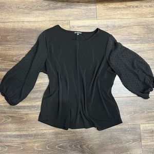 Adrianna Papell Black Sheer Polka Dot Sleeve Top - 3X